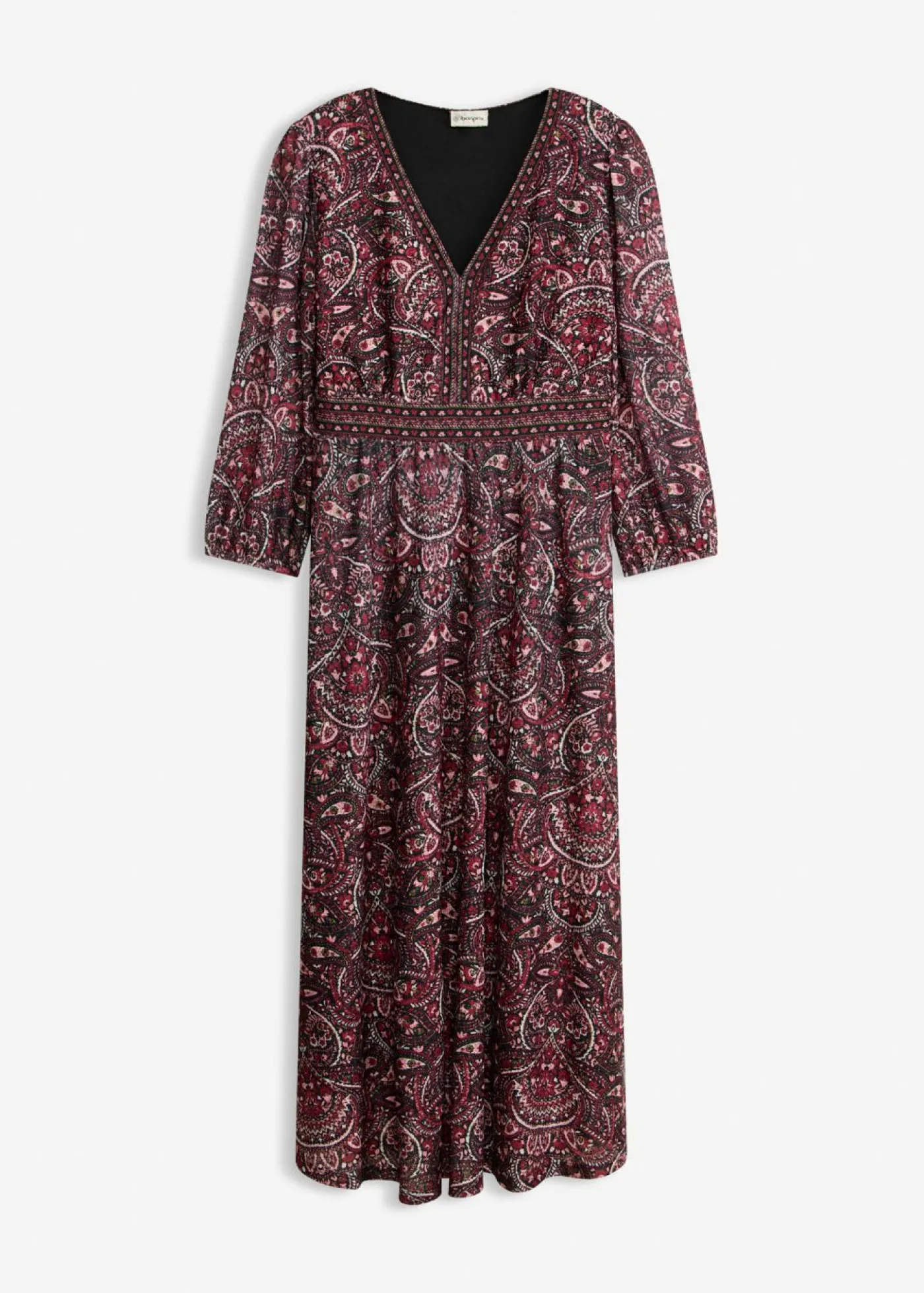 bonprix bonprix Vestido camisero con escote en V Negro-baya Online
