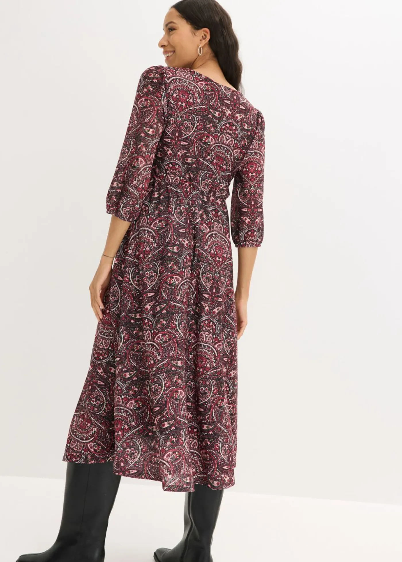 bonprix bonprix Vestido camisero con escote en V Negro-baya Online