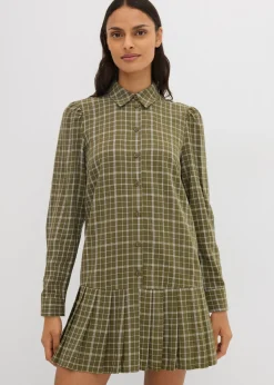 bonprix bonprix Vestido camisero con estampado de cuadros oliva a cuadros Hot