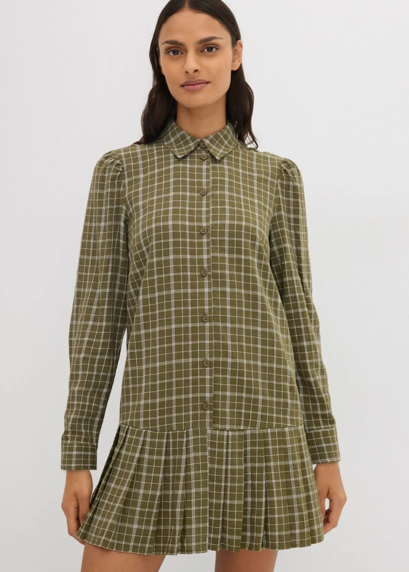 bonprix bonprix Vestido camisero con estampado de cuadros oliva a cuadros Hot