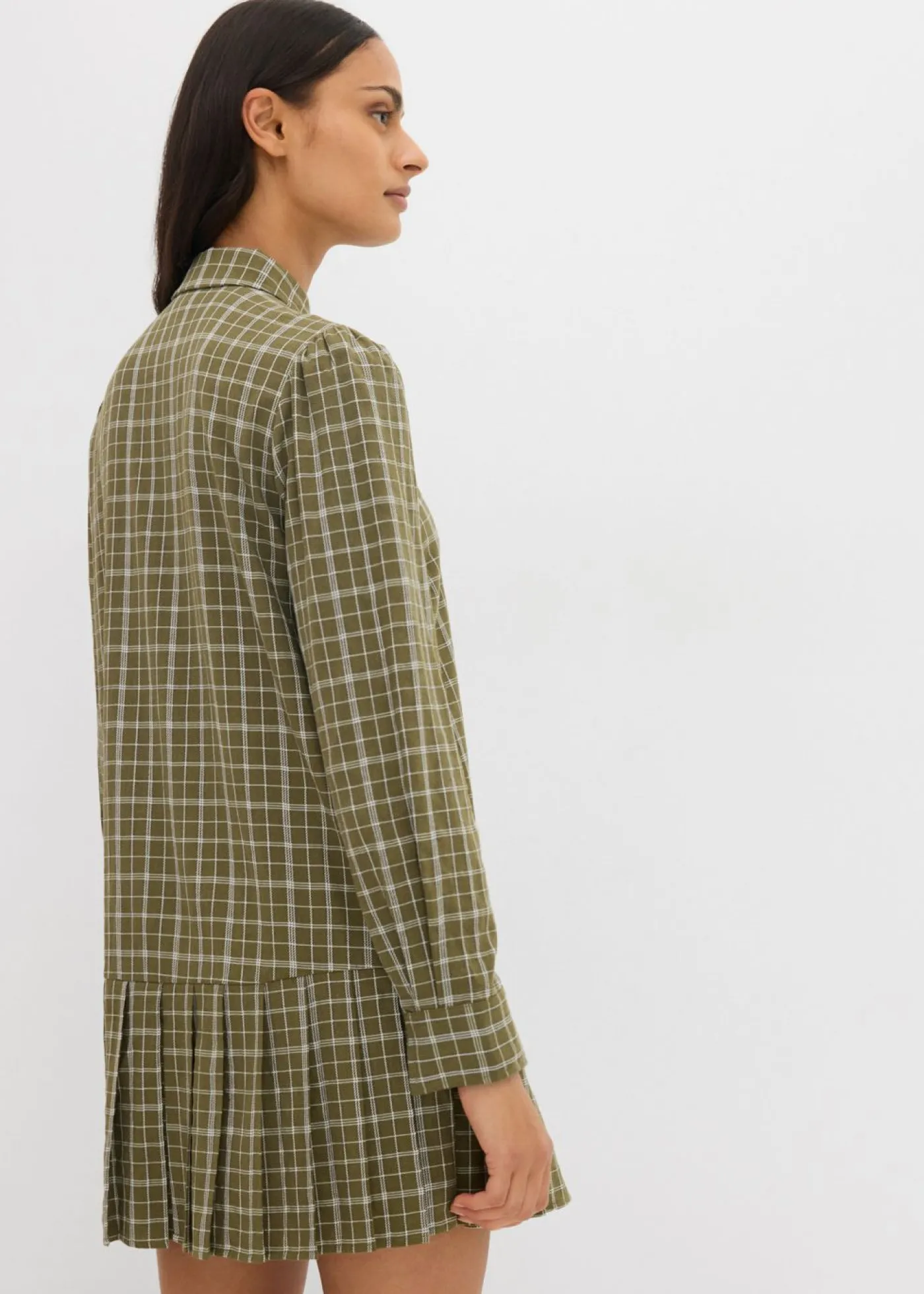 bonprix bonprix Vestido camisero con estampado de cuadros oliva a cuadros Hot