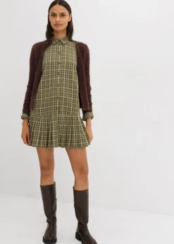 bonprix bonprix Vestido camisero con estampado de cuadros oliva a cuadros Hot