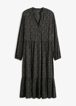 bonprix bonprix Vestido camisero con estampado de leopardo estampado leo gris ahumado/pizarra/negro
