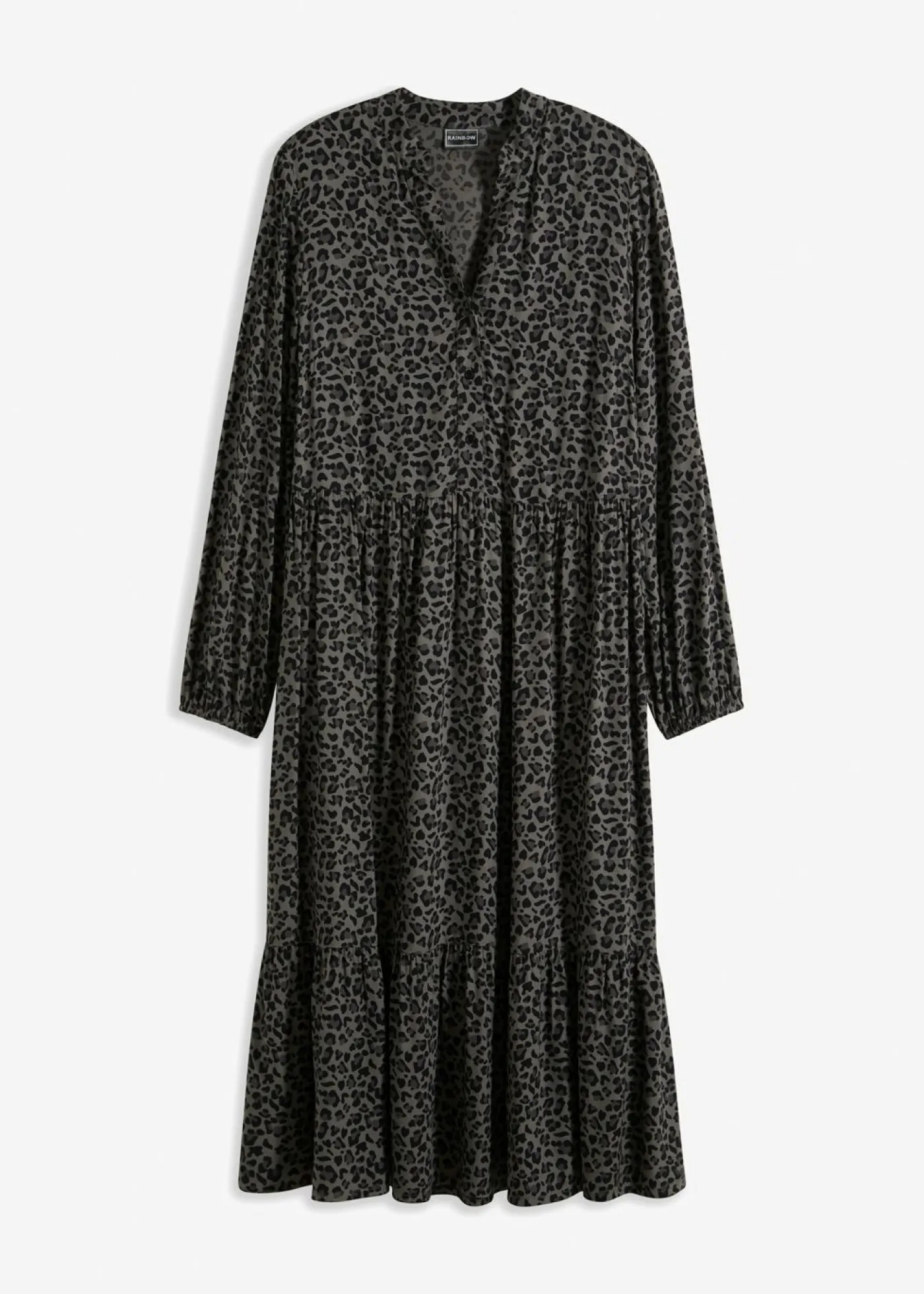 bonprix bonprix Vestido camisero con estampado de leopardo estampado leo gris ahumado/pizarra/negro
