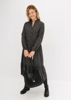 bonprix bonprix Vestido camisero con estampado de leopardo estampado leo gris ahumado/pizarra/negro