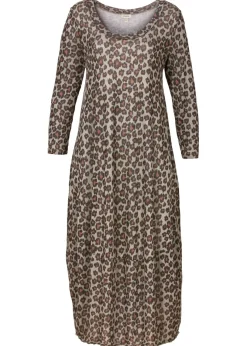bonprix bonprix Vestido camisero con forma de globo piel de leopardo marrón Clearance