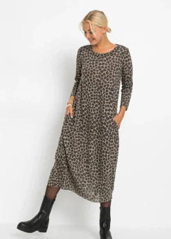 bonprix bonprix Vestido camisero con forma de globo piel de leopardo marrón Clearance
