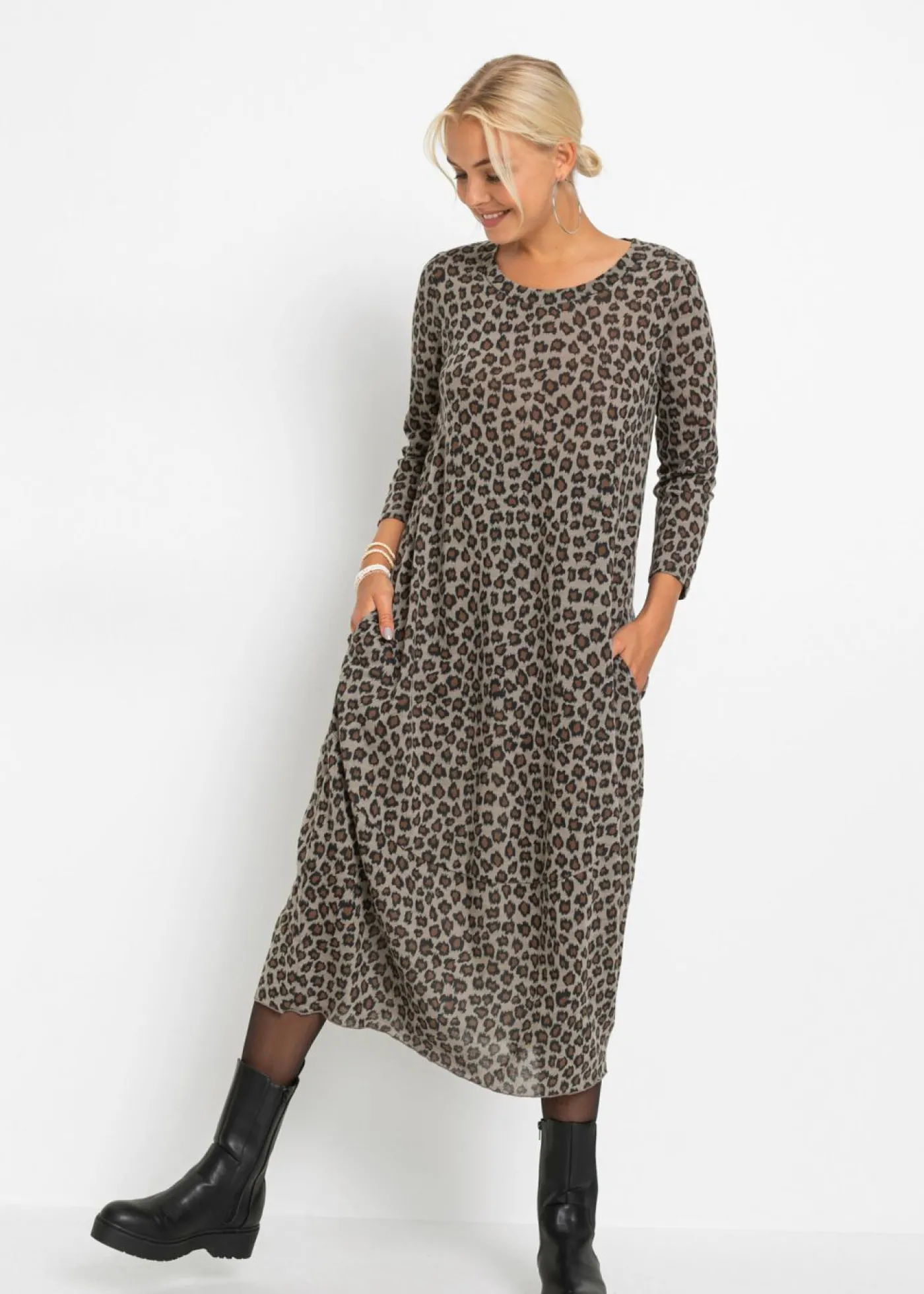 bonprix bonprix Vestido camisero con forma de globo piel de leopardo marrón Clearance
