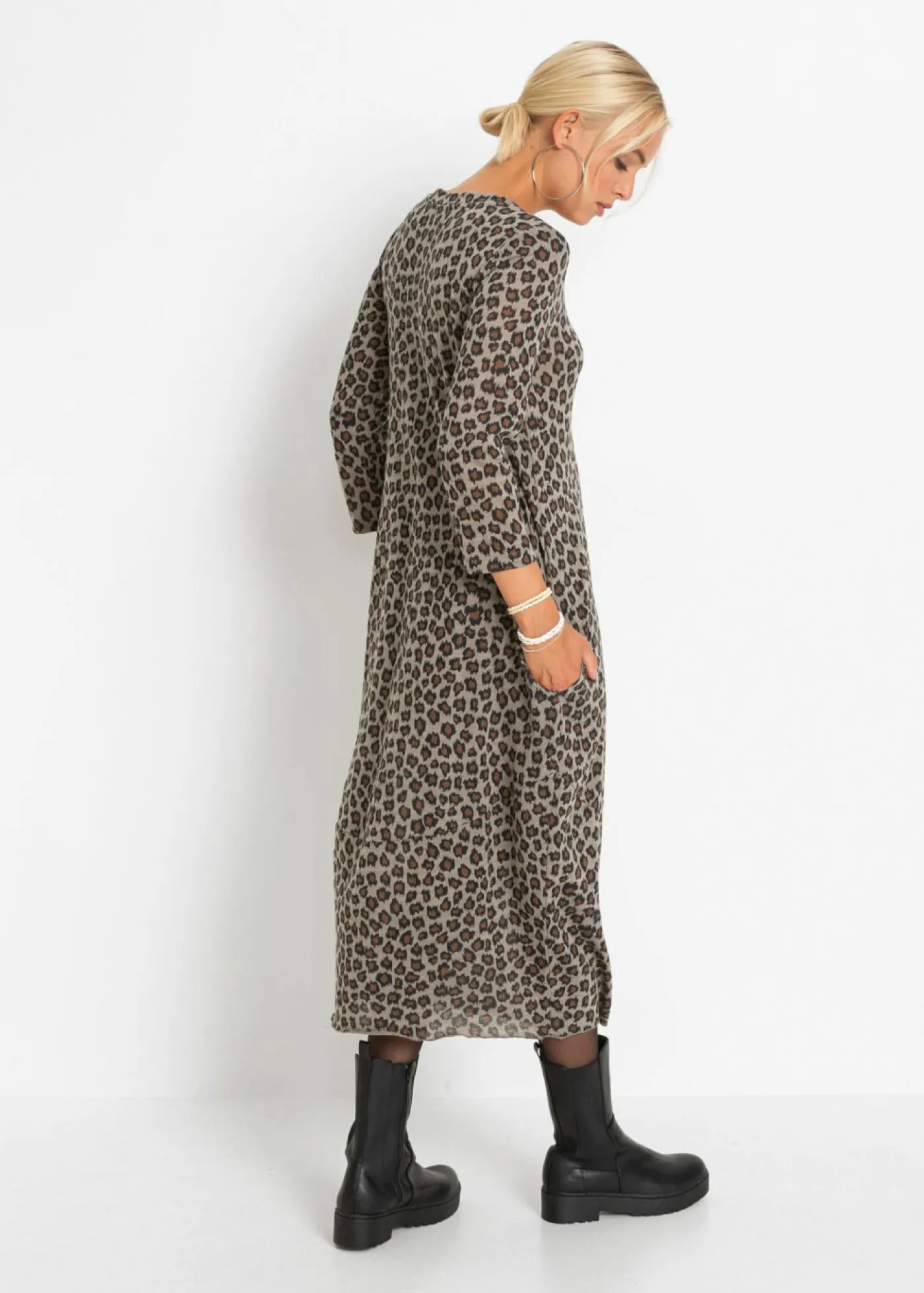 bonprix bonprix Vestido camisero con forma de globo piel de leopardo marrón Clearance