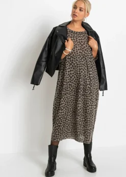 bonprix bonprix Vestido camisero con forma de globo piel de leopardo marrón Clearance