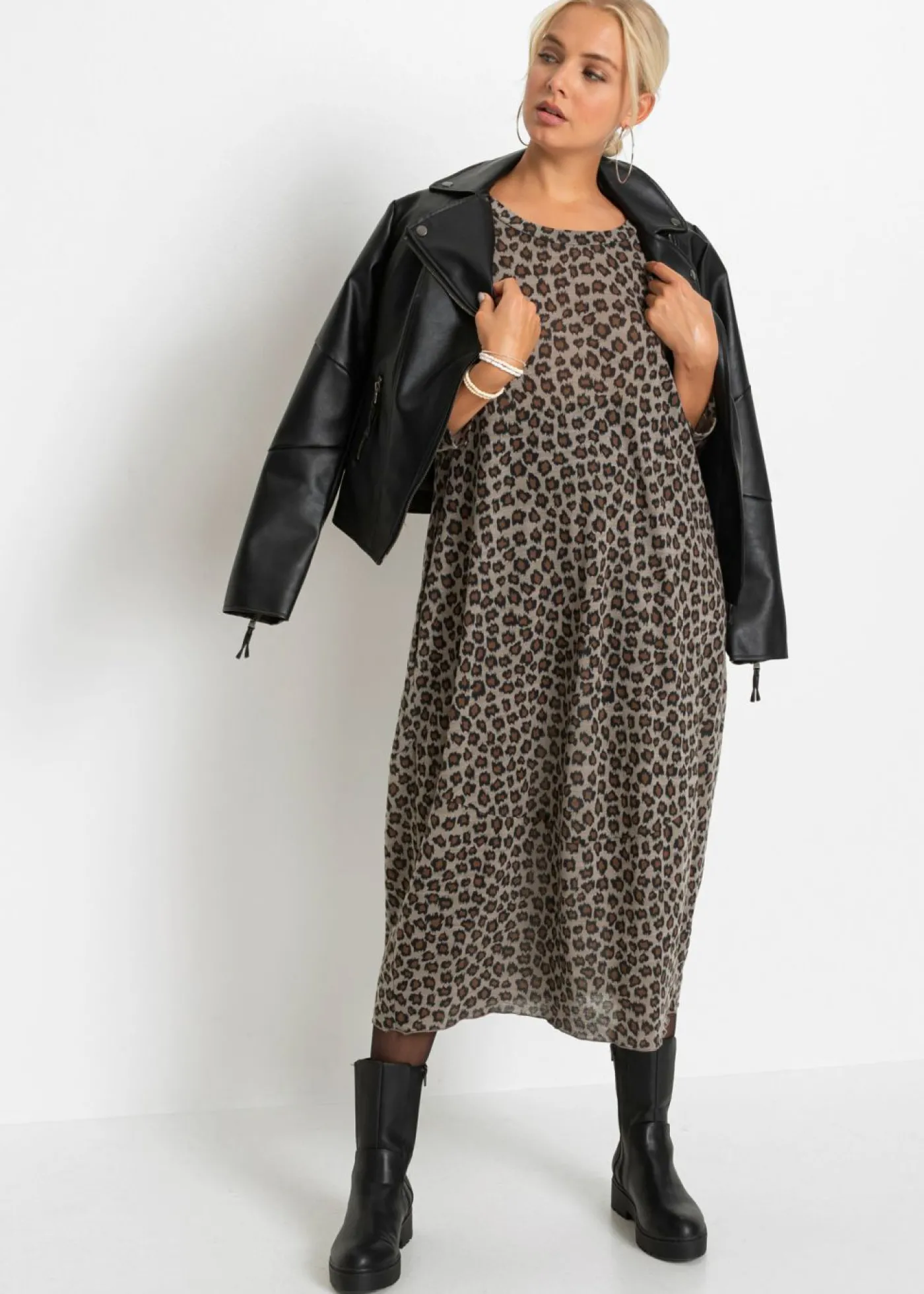 bonprix bonprix Vestido camisero con forma de globo piel de leopardo marrón Clearance