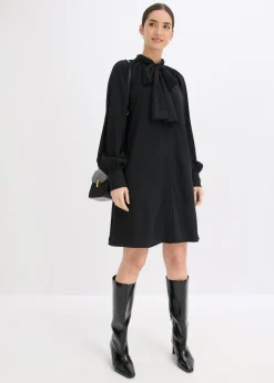 bonprix bonprix Vestido camisero con lazo en el cuello Negro Online