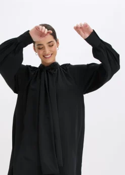 bonprix bonprix Vestido camisero con lazo en el cuello Negro Online
