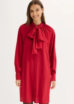 bonprix bonprix Vestido camisero con lazo en el cuello rojo cayena Hot