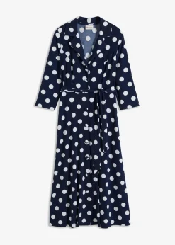 bonprix bonprix Vestido camisero con lazo (2 piezas) azul marino / blanco topos Hot