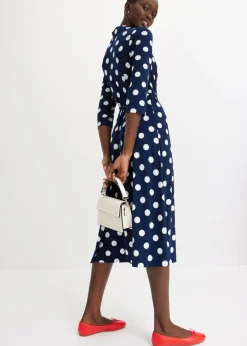 bonprix bonprix Vestido camisero con lazo (2 piezas) azul marino / blanco topos Hot