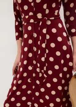 bonprix bonprix Vestido camisero con lazo (2 piezas) Rojo rubí/beige mate de lunares Sale