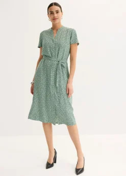 bonprix bonprix Vestido camisero con lunares verde pastel/negro topos Outlet