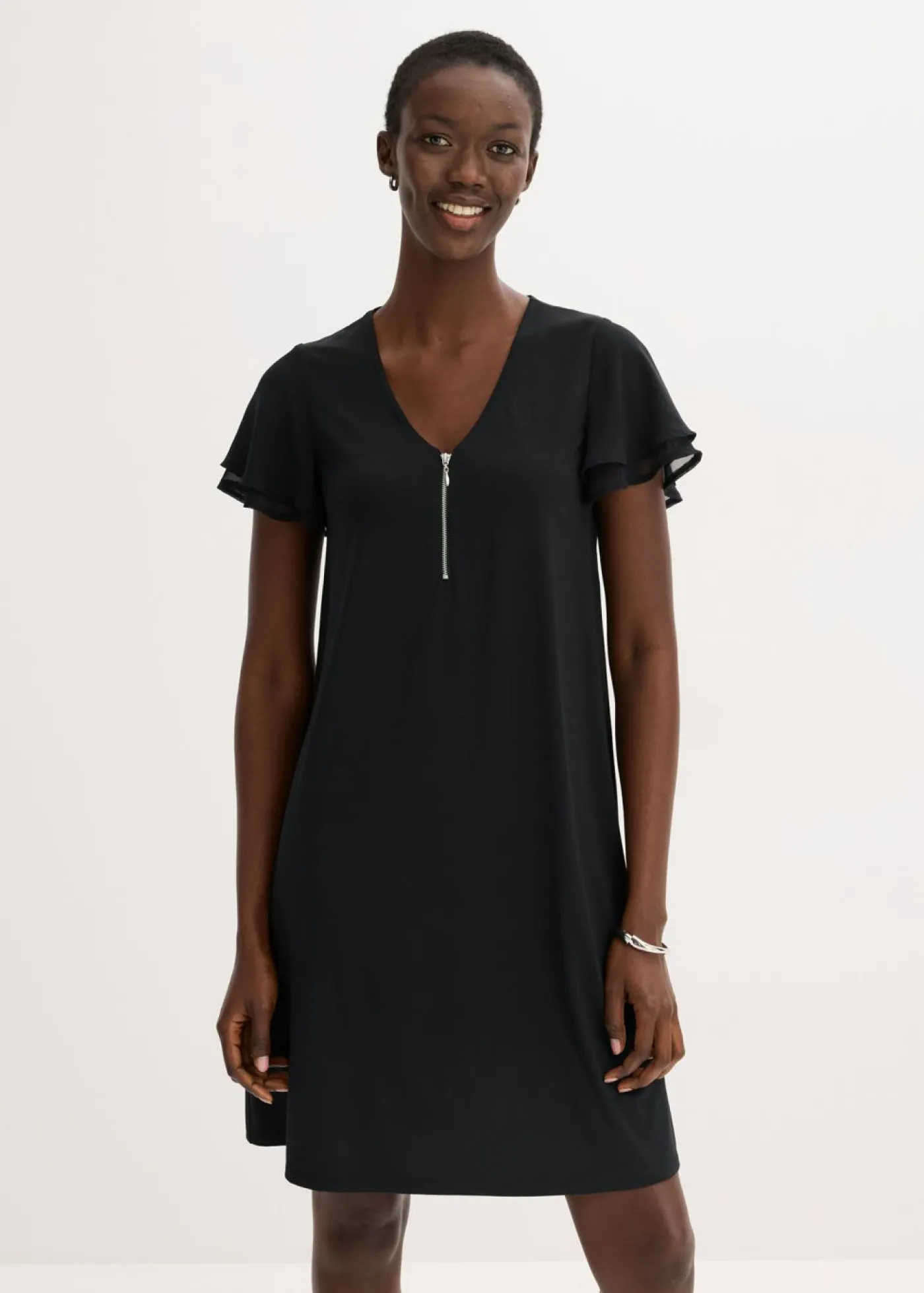 bonprix bonprix Vestido camisero con mangas de gasa Negro