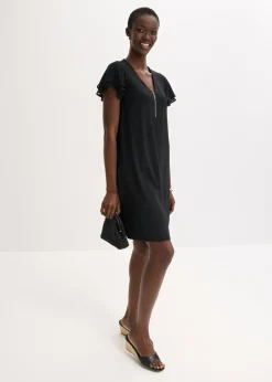 bonprix bonprix Vestido camisero con mangas de gasa Negro