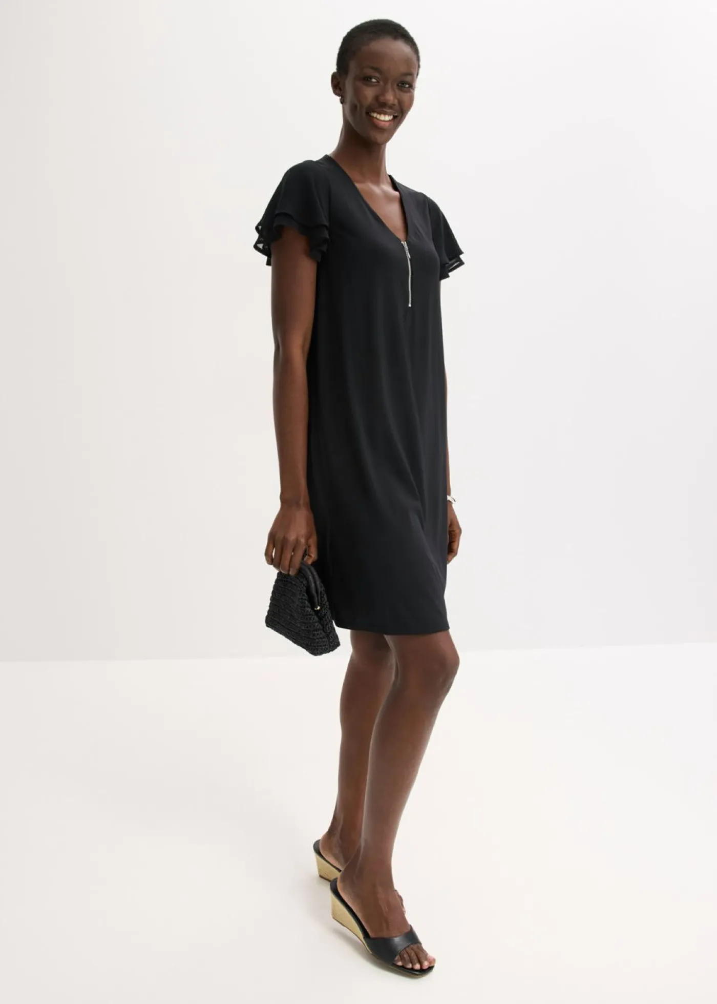 bonprix bonprix Vestido camisero con mangas de gasa Negro