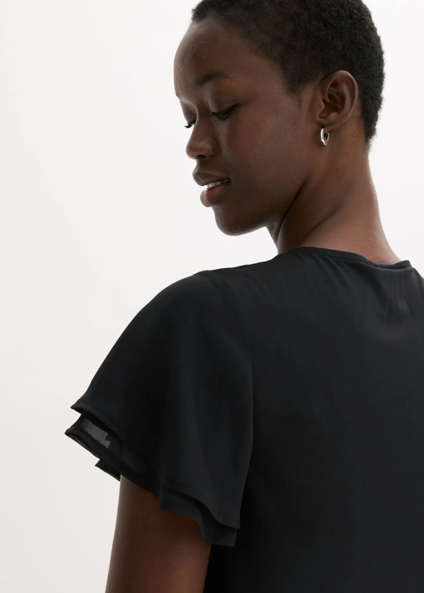 bonprix bonprix Vestido camisero con mangas de gasa Negro