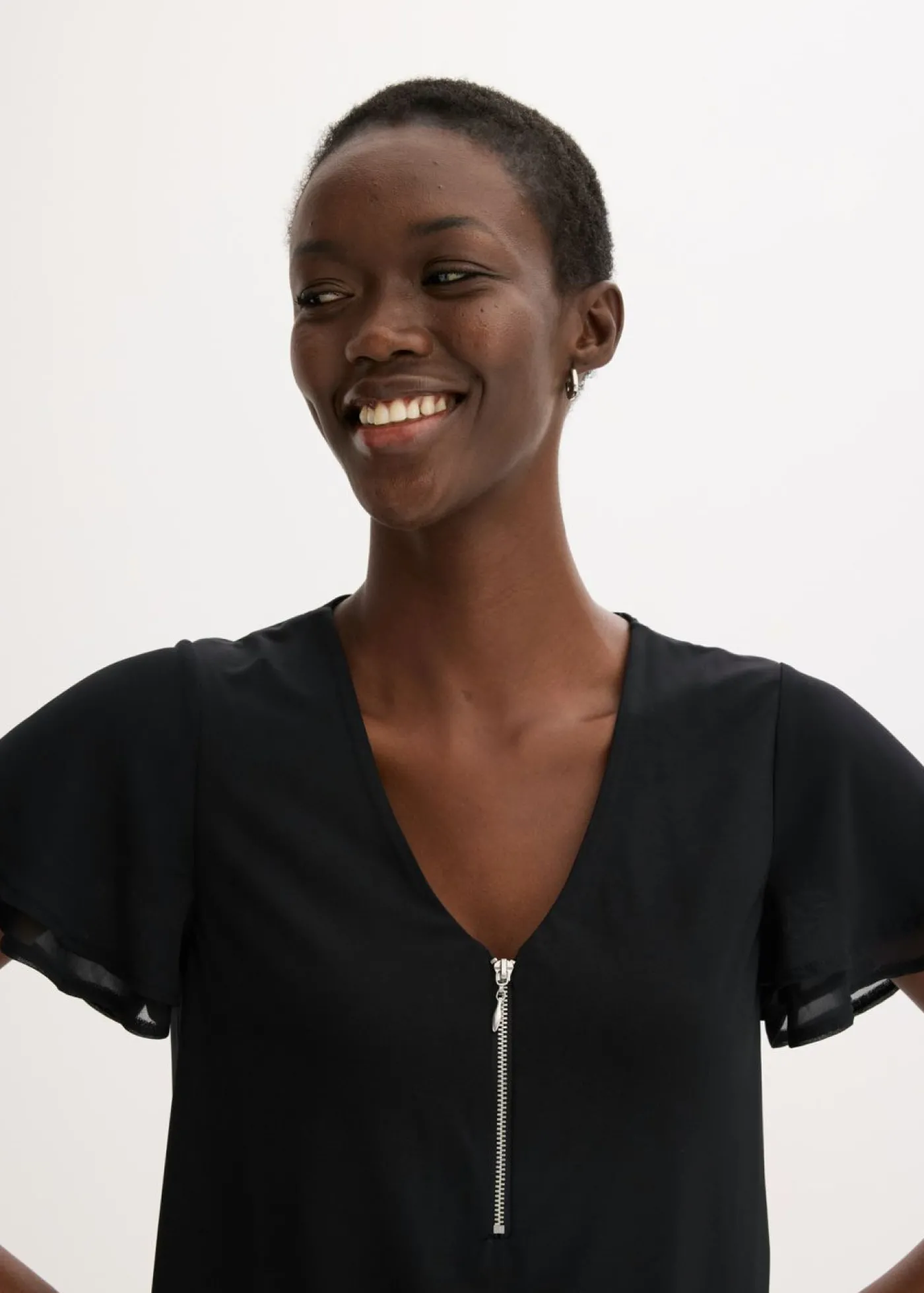 bonprix bonprix Vestido camisero con mangas de gasa Negro