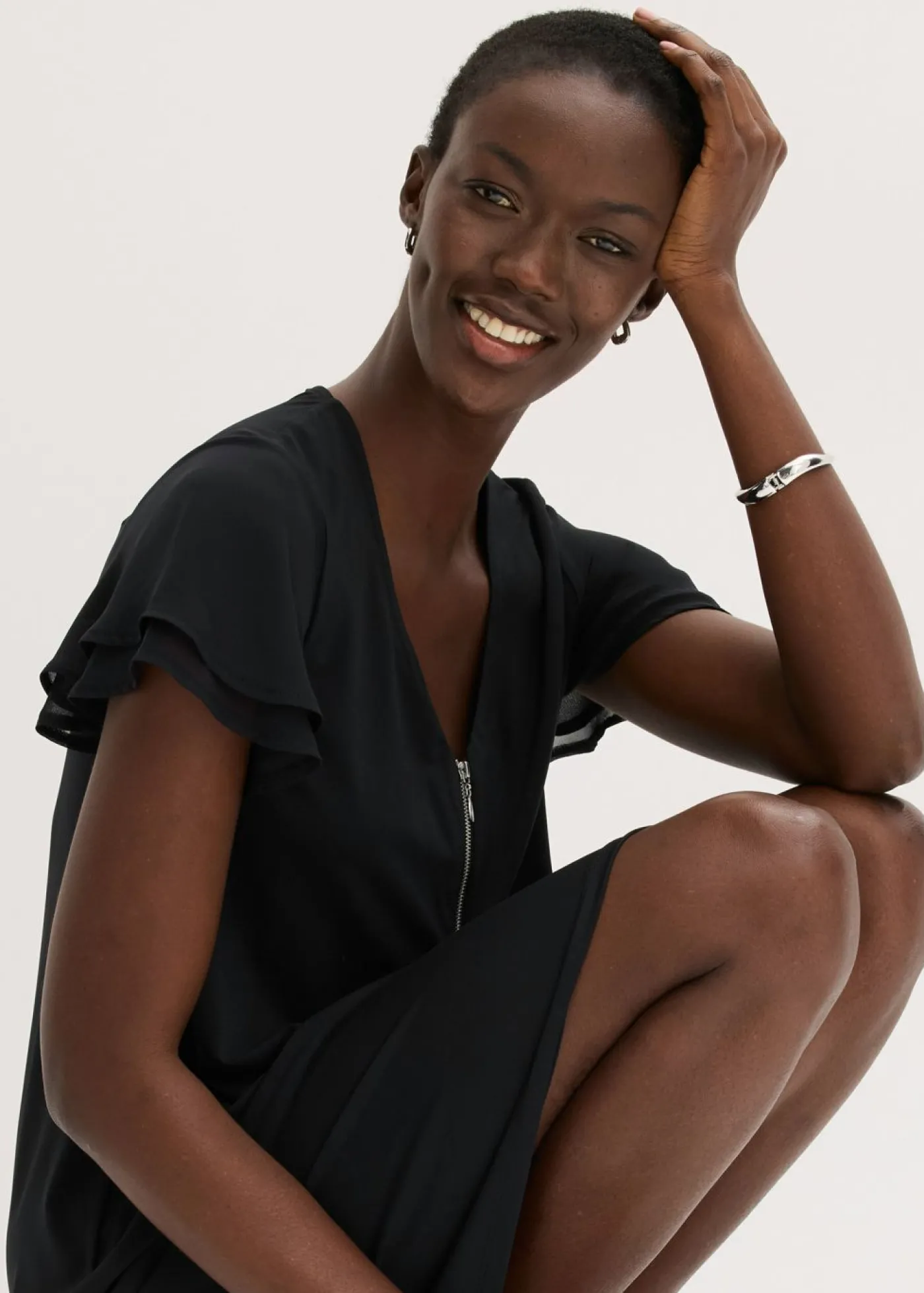 bonprix bonprix Vestido camisero con mangas de gasa Negro