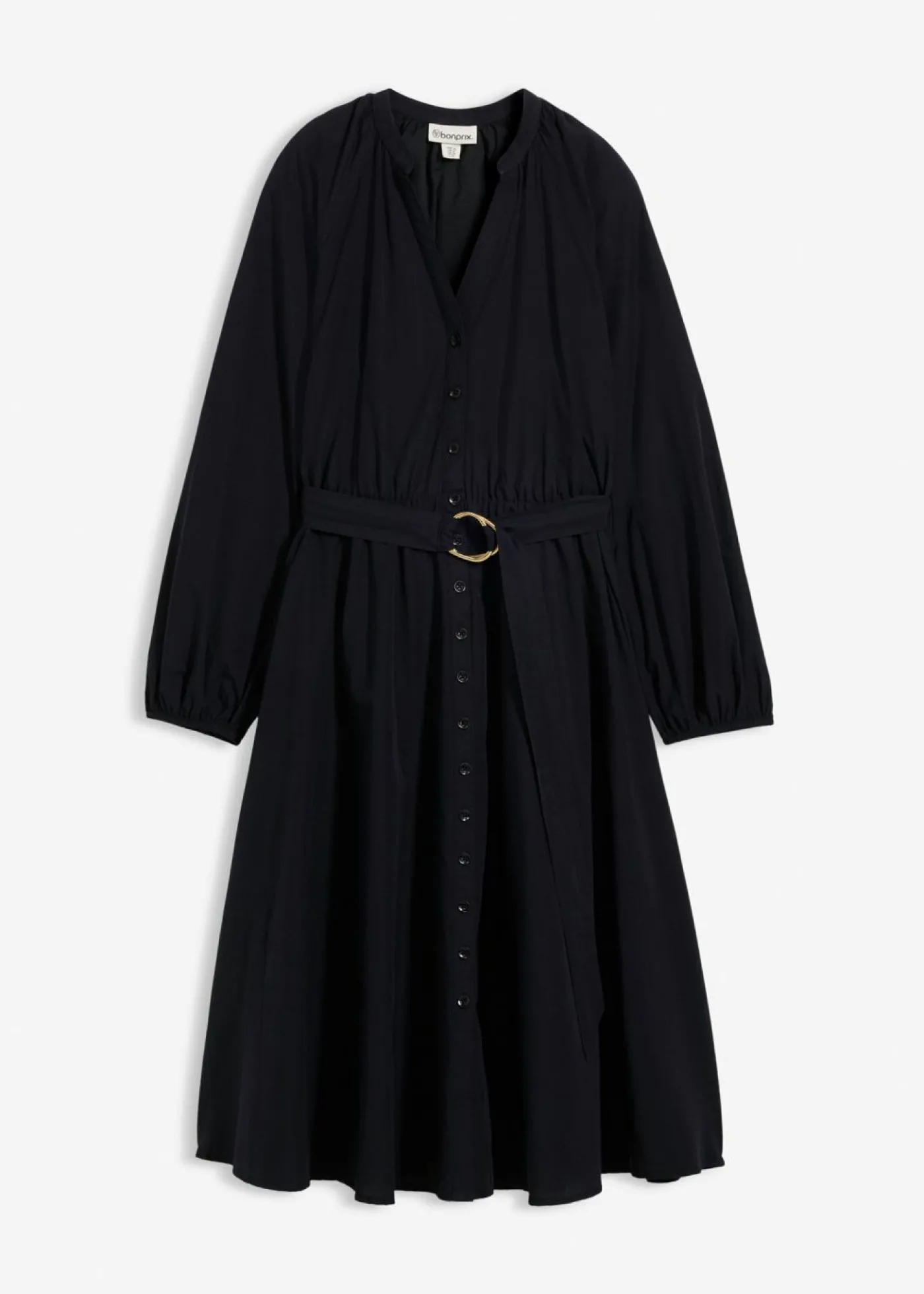 bonprix bonprix Vestido camisero con parte de seda y cinturón Negro New