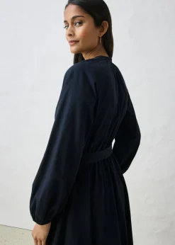 bonprix bonprix Vestido camisero con parte de seda y cinturón Negro New