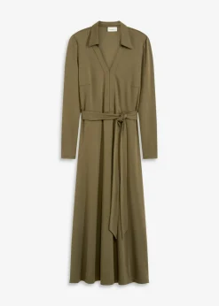bonprix bonprix Vestido camisero con viscosa Verde oliva oscuro