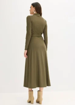 bonprix bonprix Vestido camisero con viscosa Verde oliva oscuro