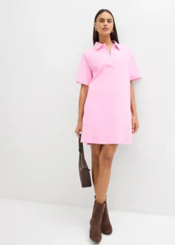 bonprix bonprix Vestido camisero confeccionado con mezcla de algodón orgánico elástico Rosa Hot