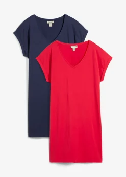 bonprix bonprix Vestido camisero de algodón orgánico puro (2 unidades) azul marino/rojo intenso Discount