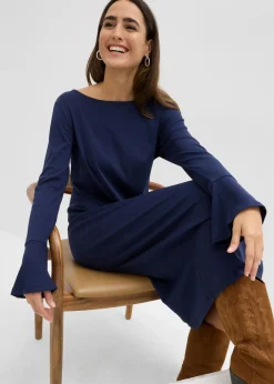 bonprix bonprix Vestido camisero de algodón puro Azul marino Discount