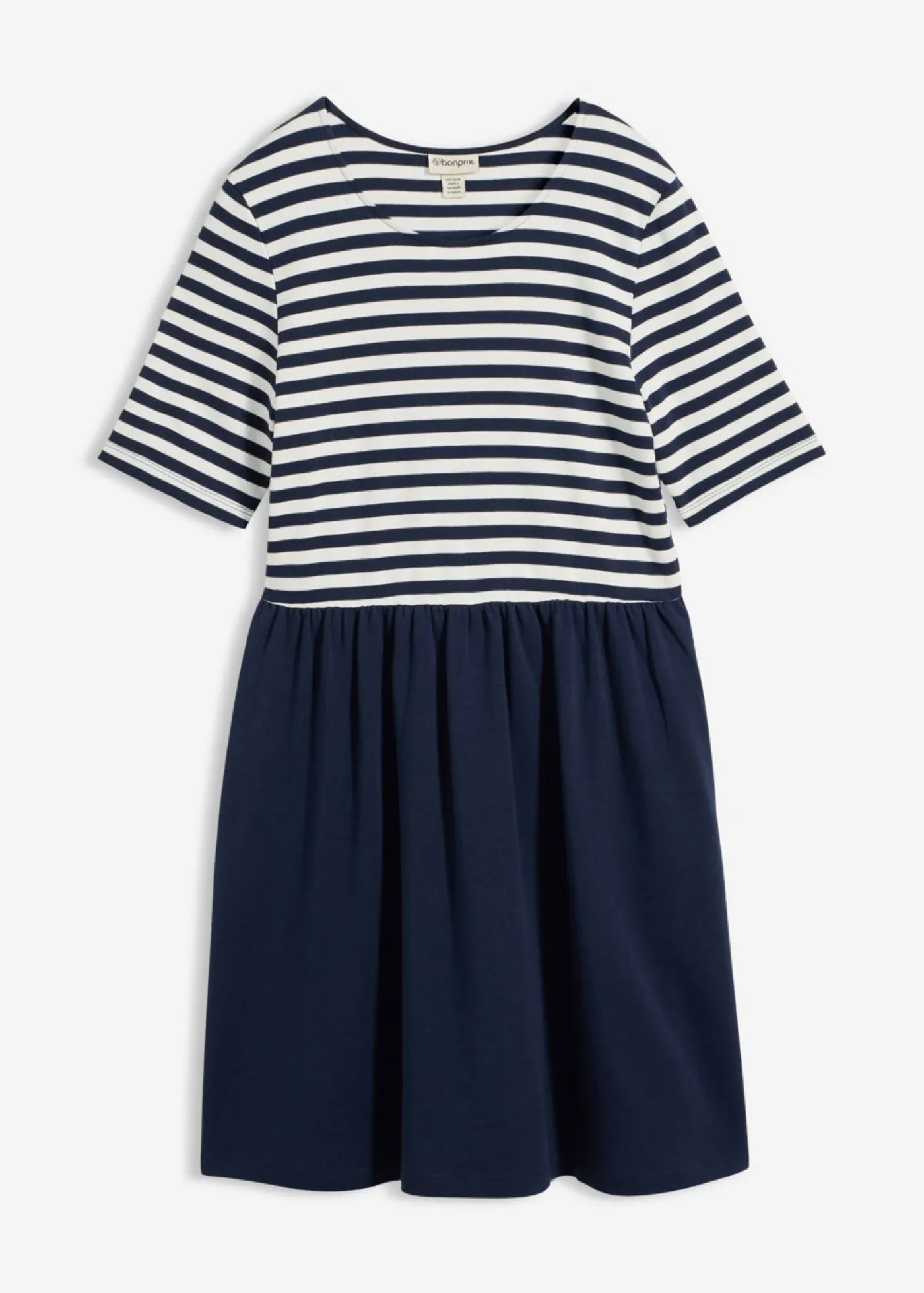 bonprix bonprix Vestido camisero de algodón puro azul marino/blanco lana con rayas Discount