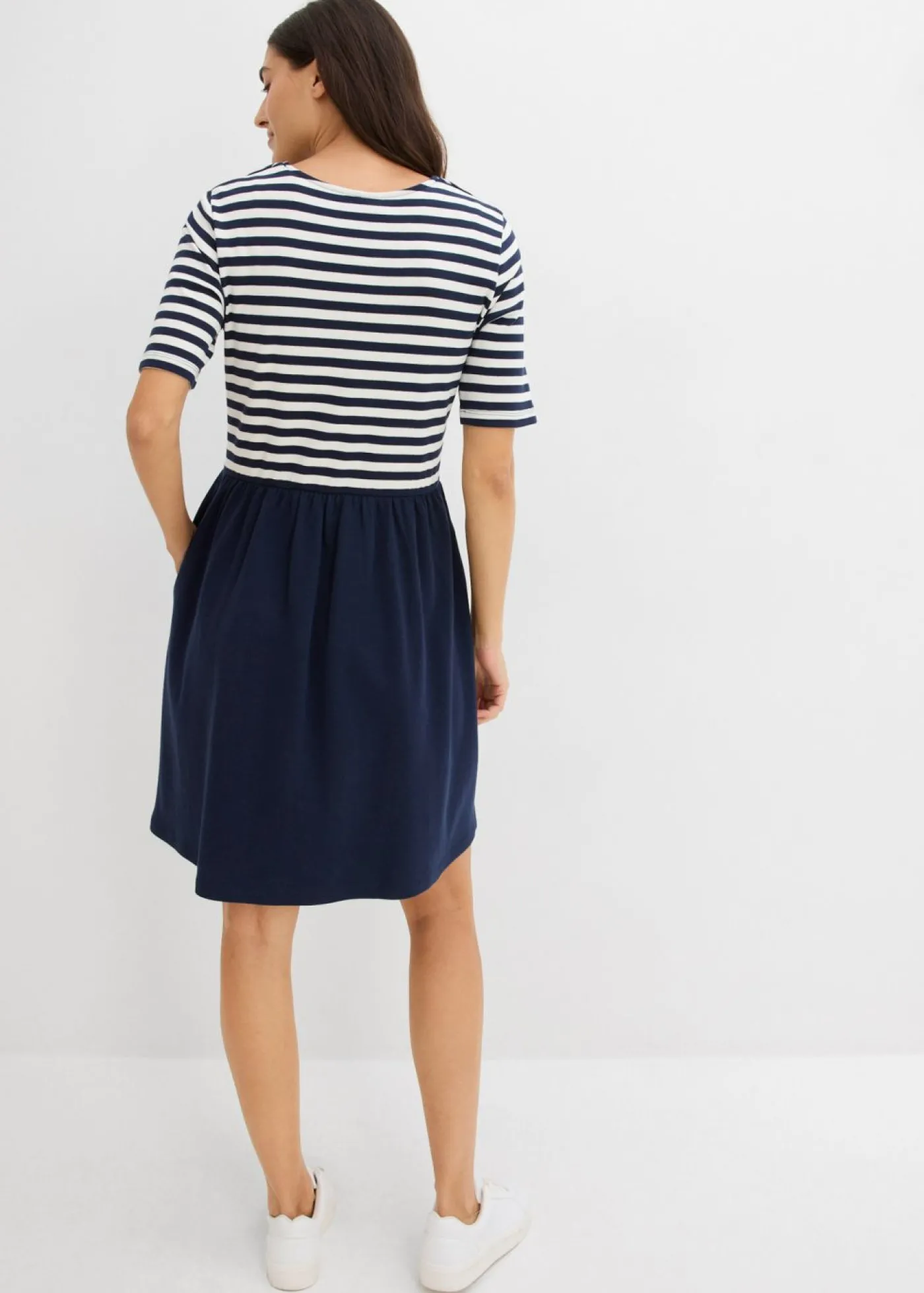 bonprix bonprix Vestido camisero de algodón puro azul marino/blanco lana con rayas Discount