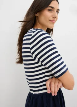 bonprix bonprix Vestido camisero de algodón puro azul marino/blanco lana con rayas Discount