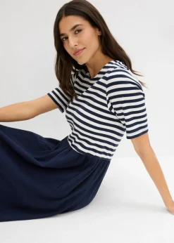 bonprix bonprix Vestido camisero de algodón puro azul marino/blanco lana con rayas Discount