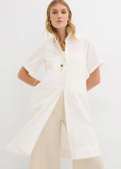 bonprix bonprix Vestido camisero de algodón puro Blanco lana