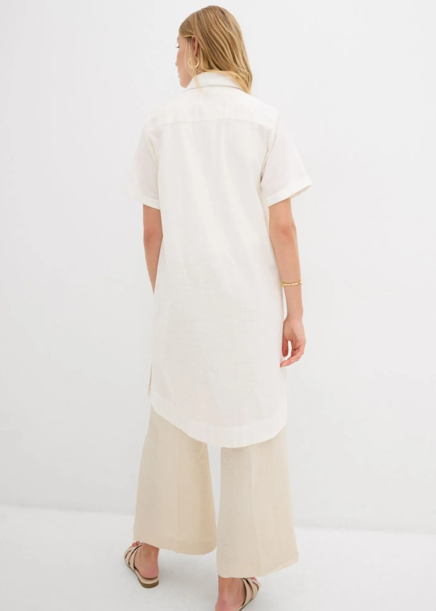 bonprix bonprix Vestido camisero de algodón puro Blanco lana