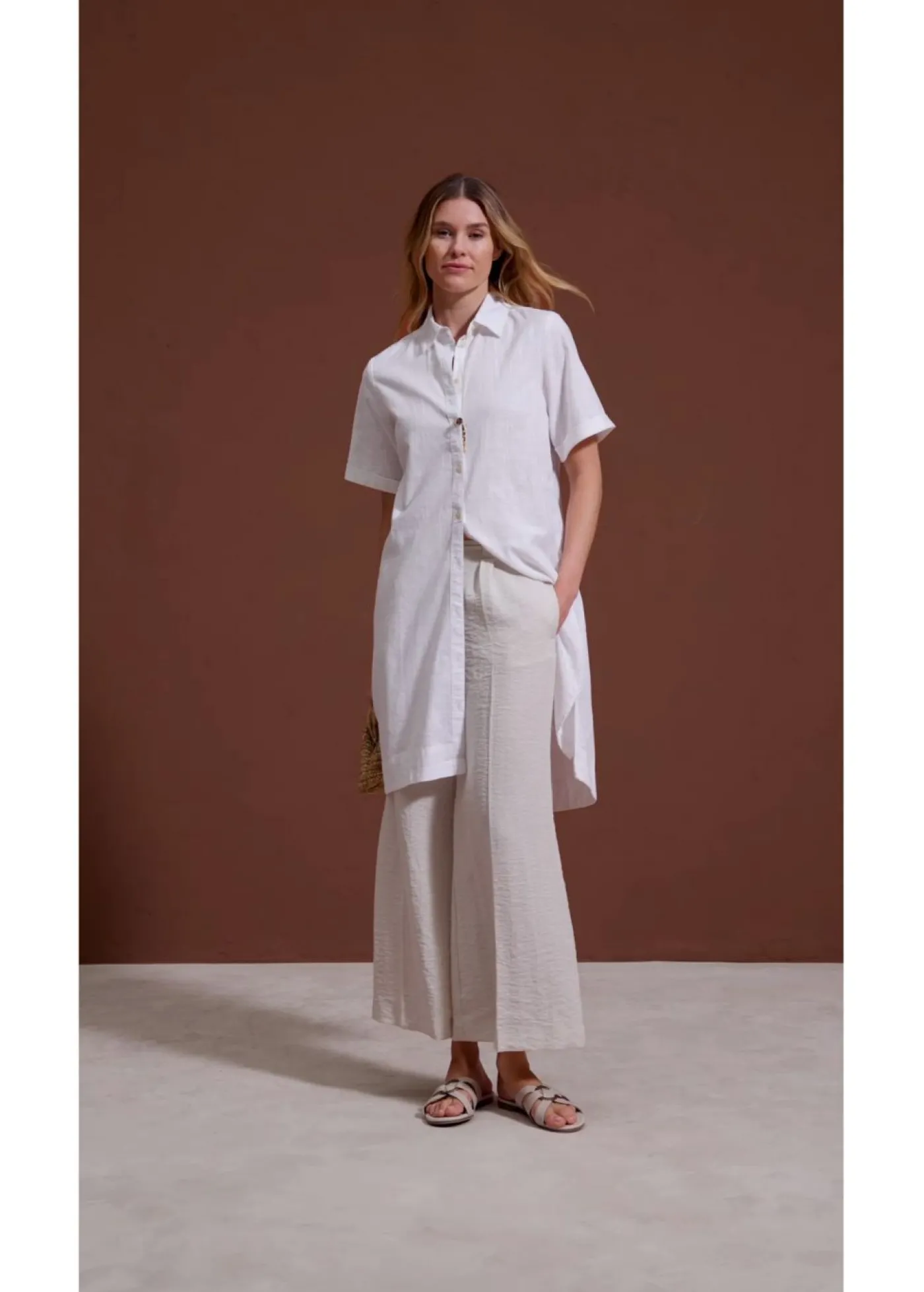 bonprix bonprix Vestido camisero de algodón puro Blanco lana