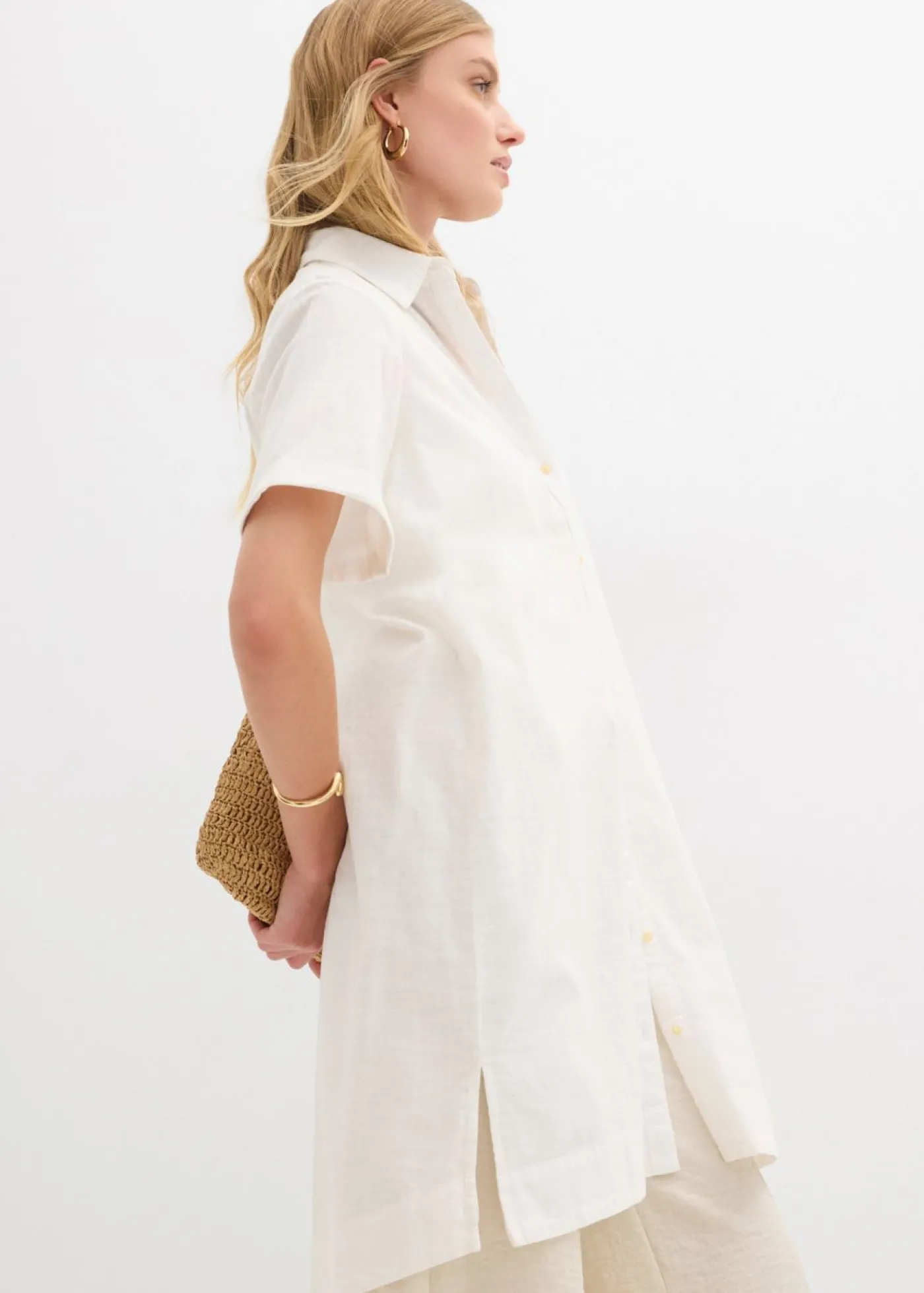 bonprix bonprix Vestido camisero de algodón puro Blanco lana