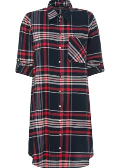 bonprix bonprix Vestido camisero de algodón puro azul marino / rojo / blanco a cuadros