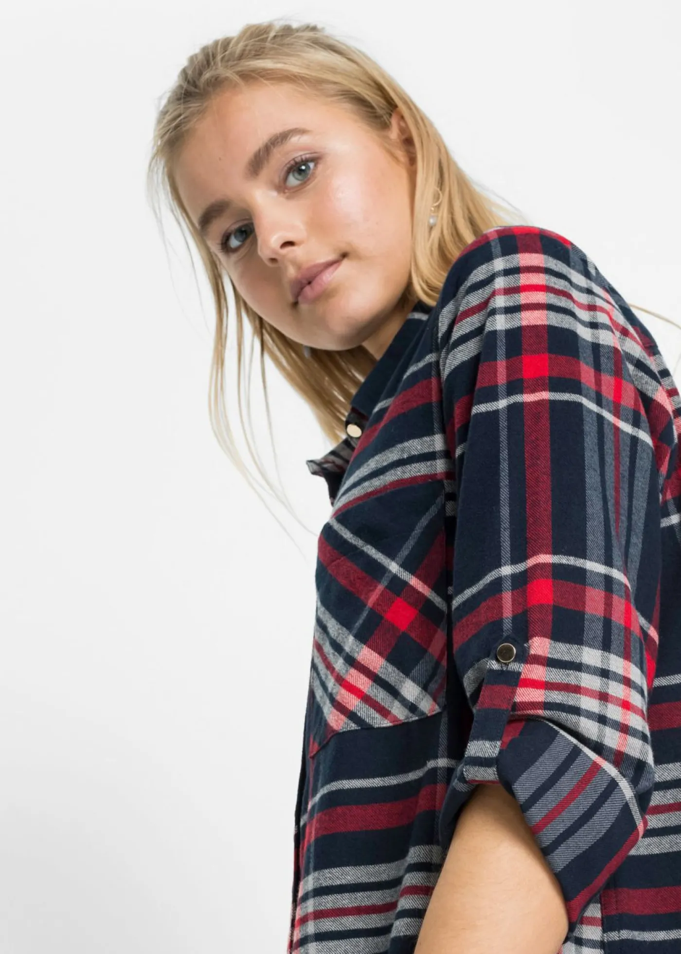 bonprix bonprix Vestido camisero de algodón puro azul marino / rojo / blanco a cuadros