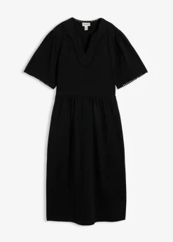 bonprix bonprix Vestido camisero de algodón puro Negro Discount