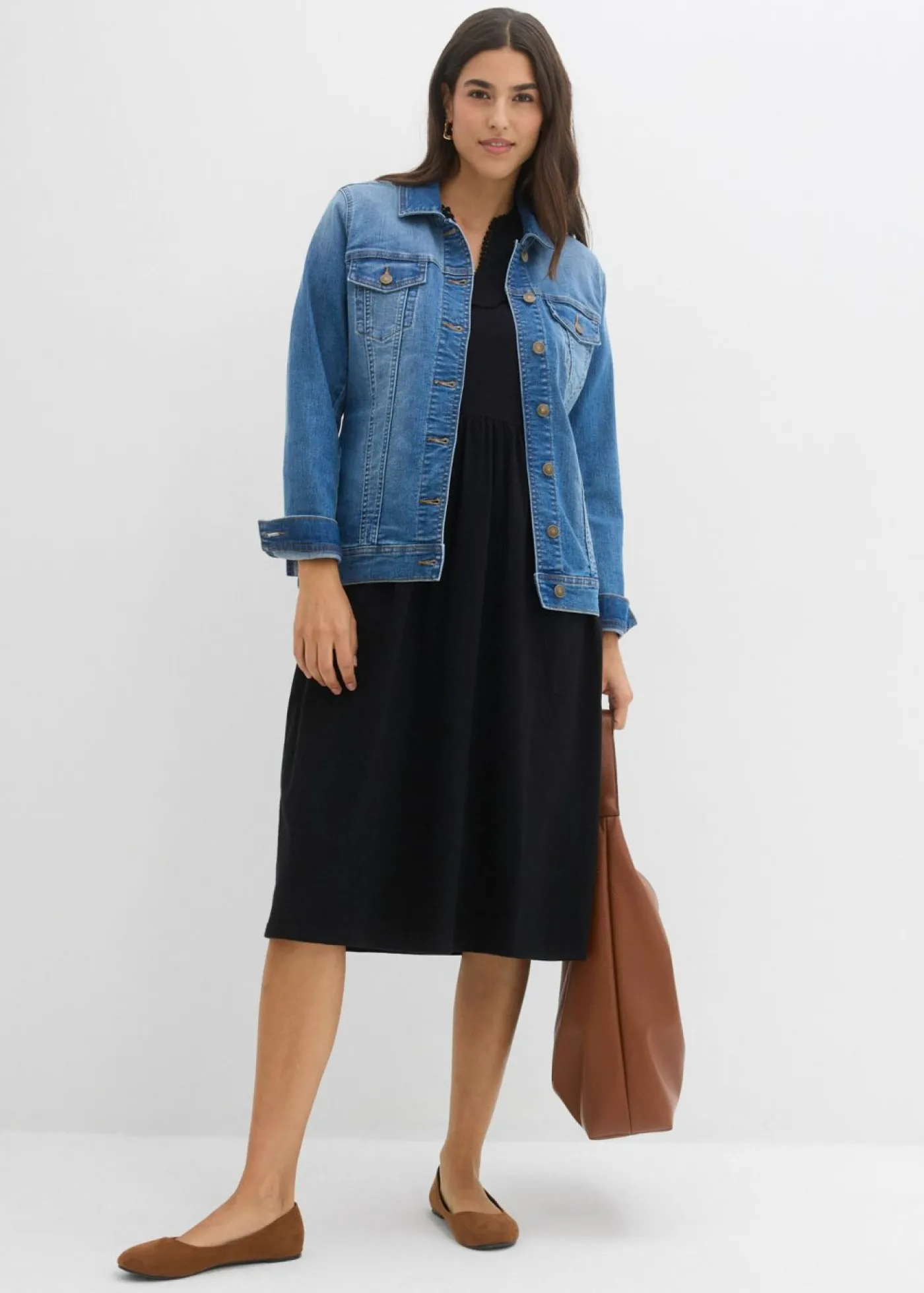 bonprix bonprix Vestido camisero de algodón puro Negro Discount