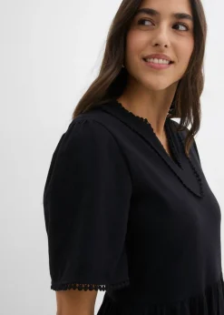 bonprix bonprix Vestido camisero de algodón puro Negro Discount