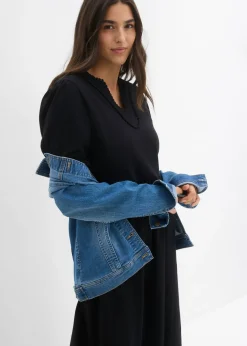 bonprix bonprix Vestido camisero de algodón puro Negro Discount