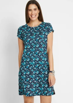 bonprix bonprix Vestido camisero de algodón puro con aberturas laterales (2 unidades) azul marino - azul caribe con flores Outlet